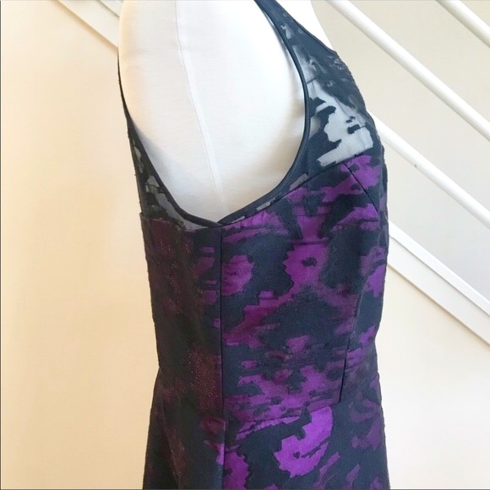 Milly Martina Fil Coupe Sleeveless Hi Low Flared Midi Dress Purple Black 12 NWT - Picture 12 of 16
